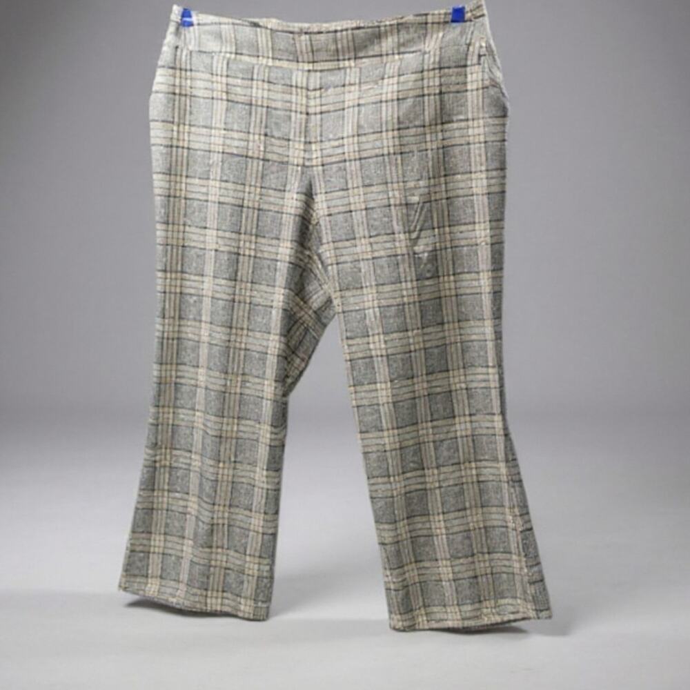 Cato Plus Size 26W 28W Chino Pants Womens Beige Plaid High Rise Pull On Trousers
